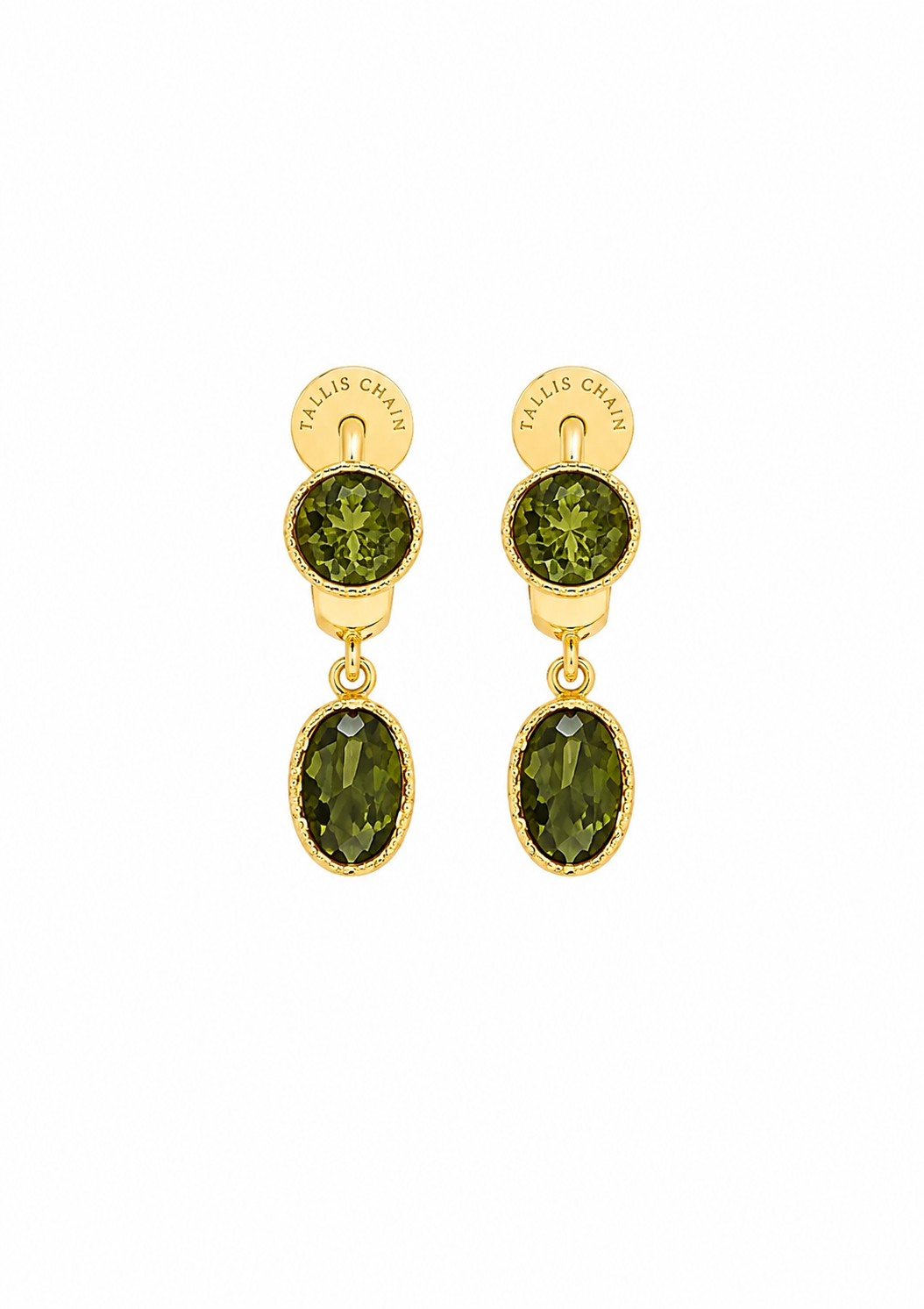 flat lay of green stud dangle earrings