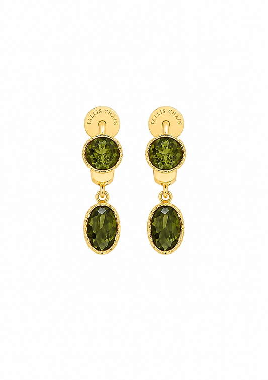 flat lay of green stud dangle earrings