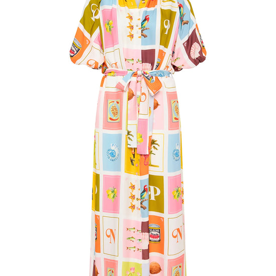 short sleeve collar silk shirt dress with summery print