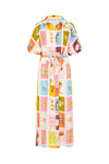 short sleeve collar silk shirt dress with summery print