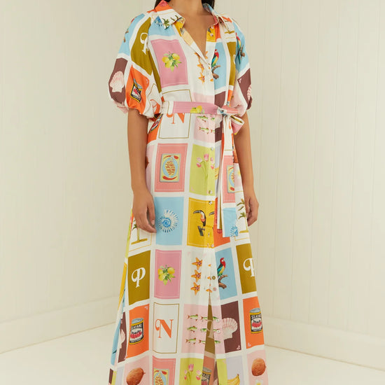 short sleeve collar silk shirt dress with summery print