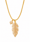 gold chain necklace with a smokey quarts stone leaf pendant on the necklace