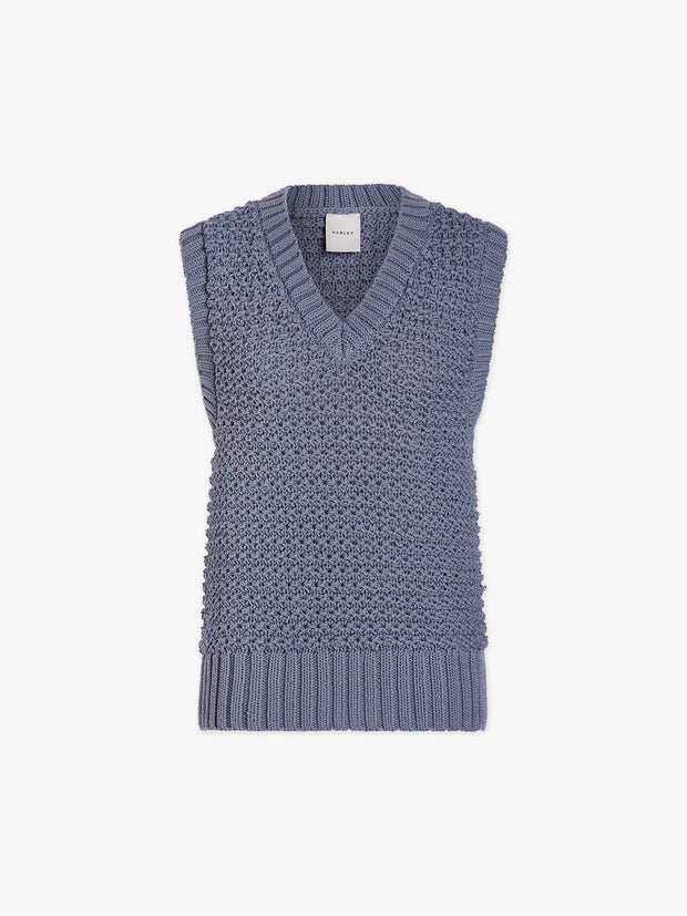 V neck textured  knitted vest in mid blue