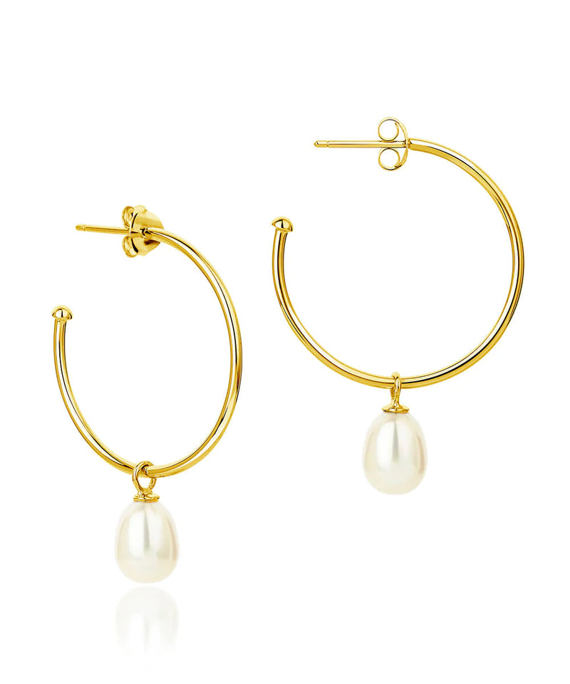 Gold hoop with pearl drop charm