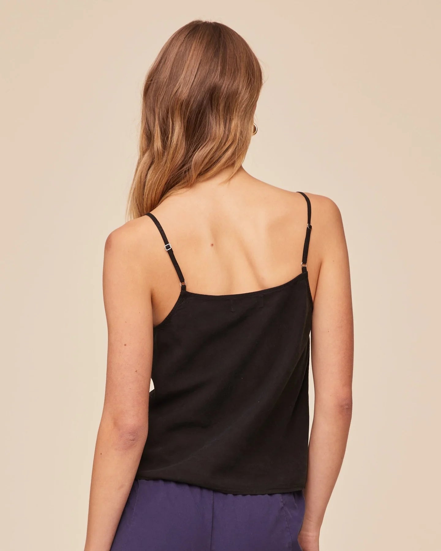 Rear view of black camisole