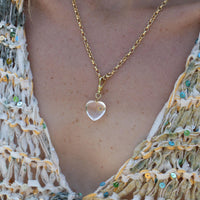 Chunky quartz heart pendant with a star and diamond detail on a gold plated sterling silver belcher chain