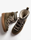 khaki green suede and leather boots with faux fur lining