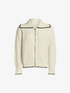 cream waffle stitch zip through  jacket with black edging