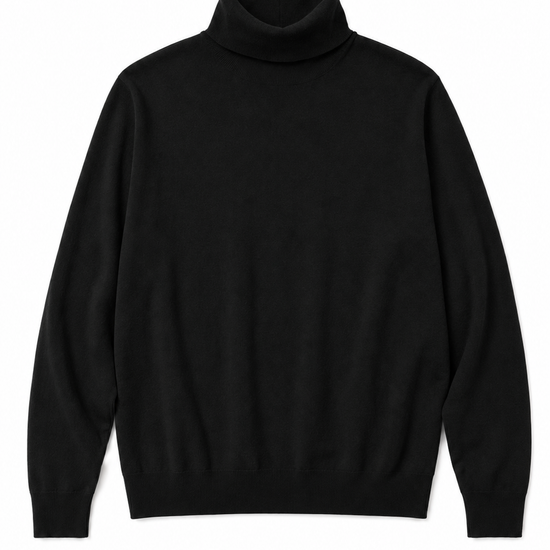 Black turtleneck sweater on a white background