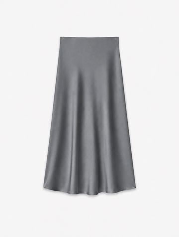 grey skirt on a white background as a flat lay 