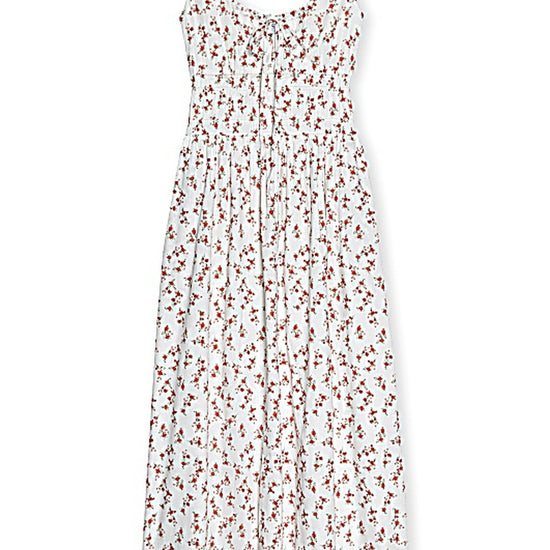 White dress with red rose bud detail from Rails