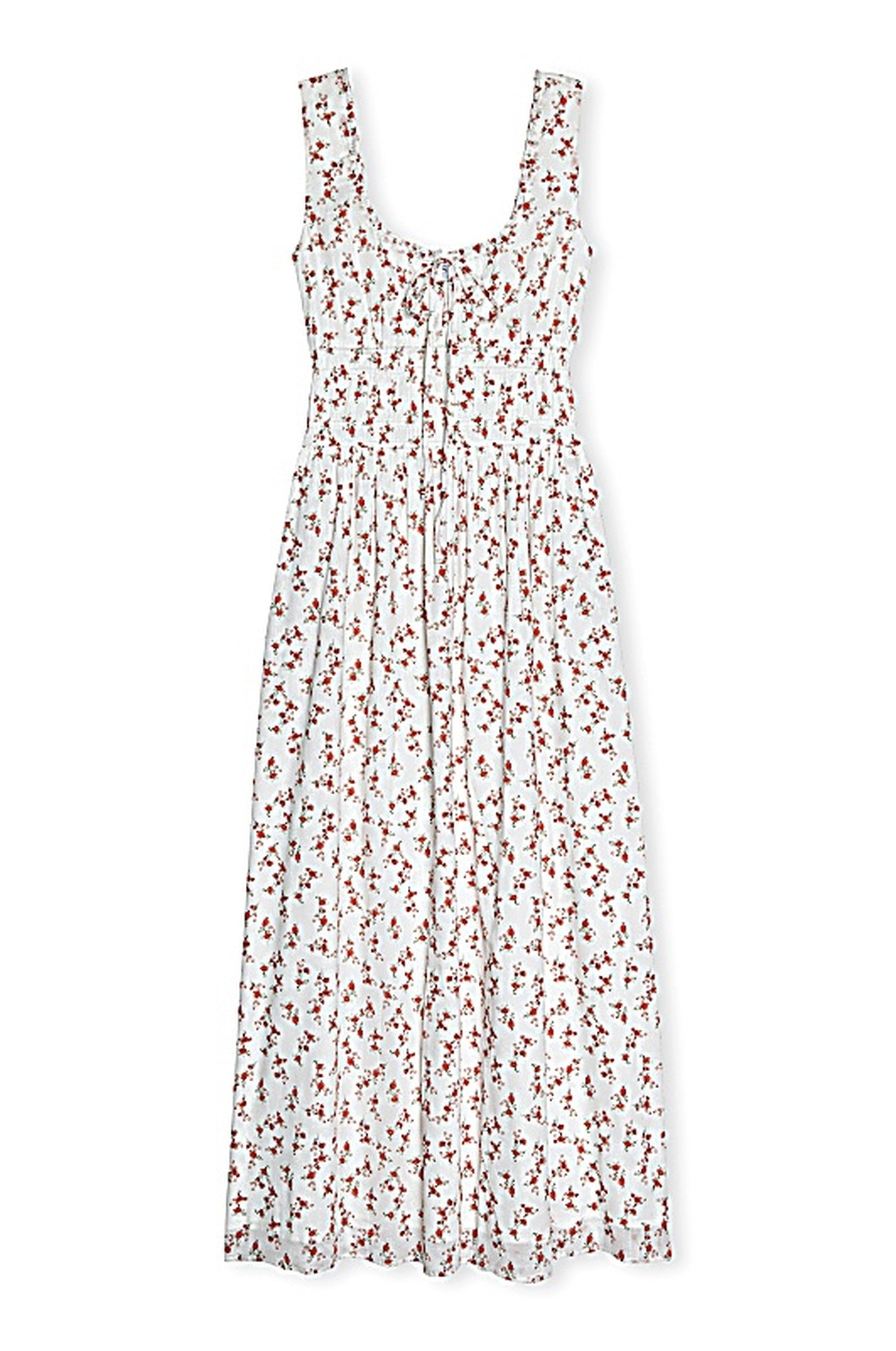 White dress with red rose bud detail from Rails