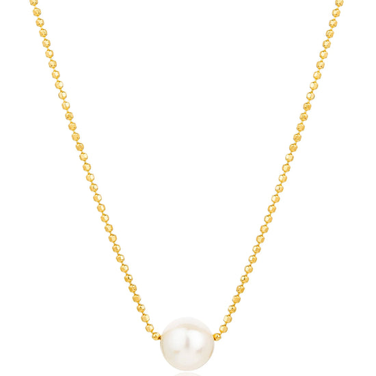 Gold plated ball necklace with single pearl detail