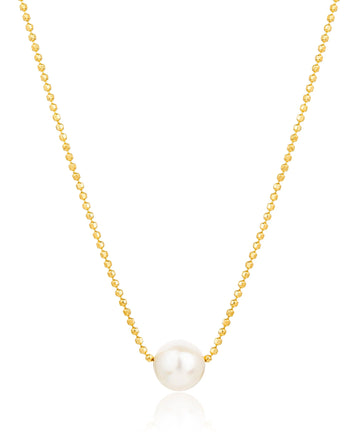 Gold plated ball necklace with single pearl detail