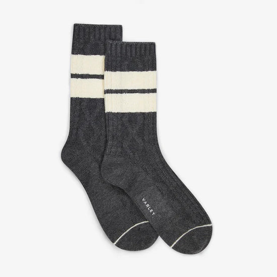 dark grey marl socks with cream stripes 