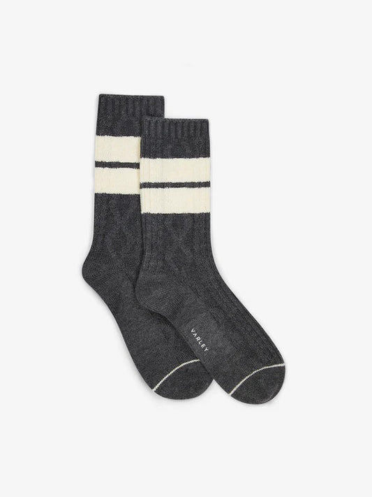 dark grey marl socks with cream stripes 