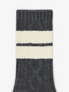 dark grey marl socks with cream stripes close up