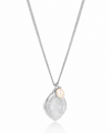 Silver necklace with a teardrop-shaped pendant on a white background