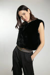 faux fur black gilet with round neck  model shot 