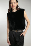faux fur black gilet with round neck  model shot