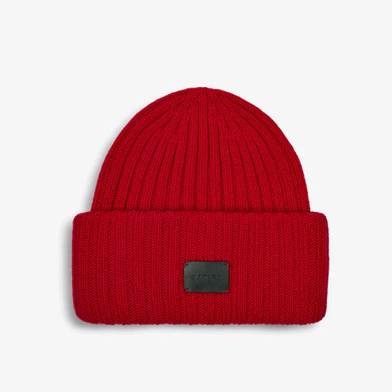 chunky red ribbed beanie