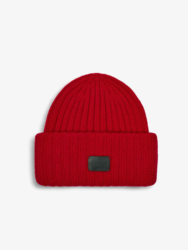 chunky red ribbed beanie