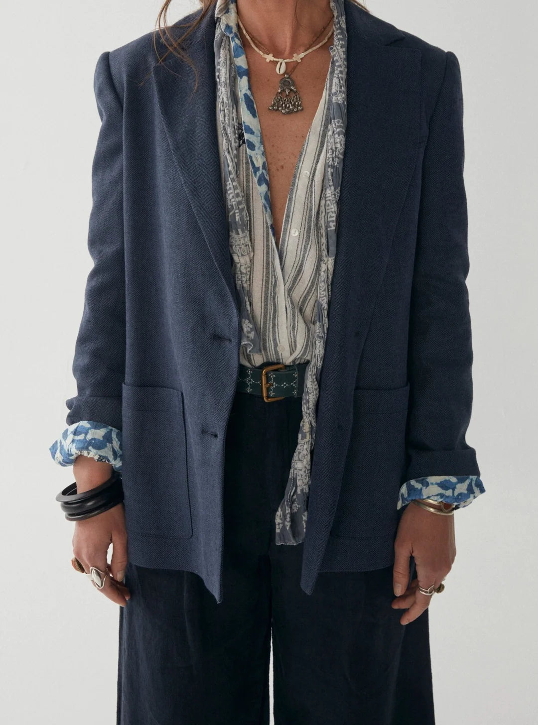 Navy herringbone single breasted blazer size up