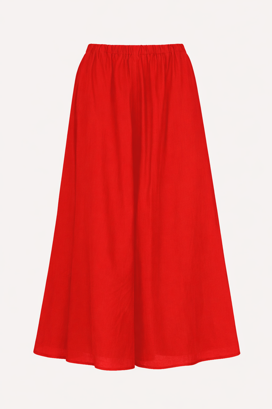 Bright red floaty wide  leg trousers from Mei MeiJ