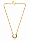 A gold chain necklace with a horseshoe-shaped pendant, displayed on a clean white background.