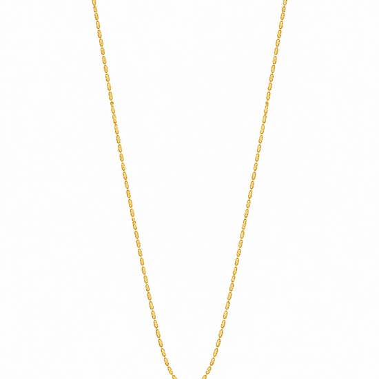 A gold chain necklace with a small oval pendant featuring a clear central stone, displayed against a plain white background.