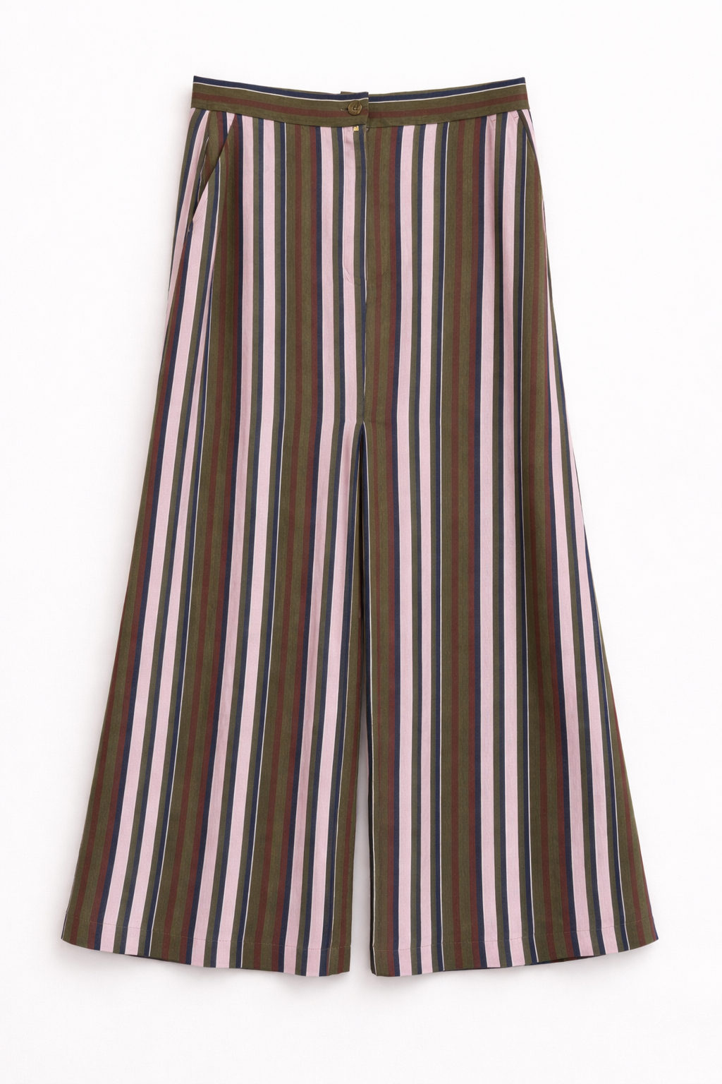 Stripe linen blend skirt with front split and side pockets