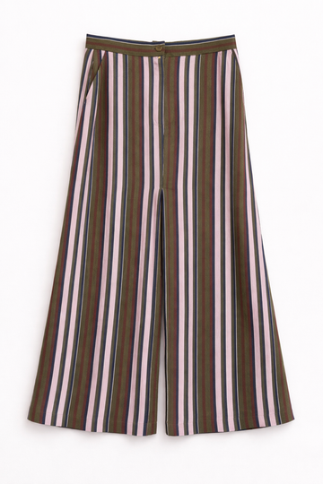 Stripe linen blend skirt with front split and side pockets