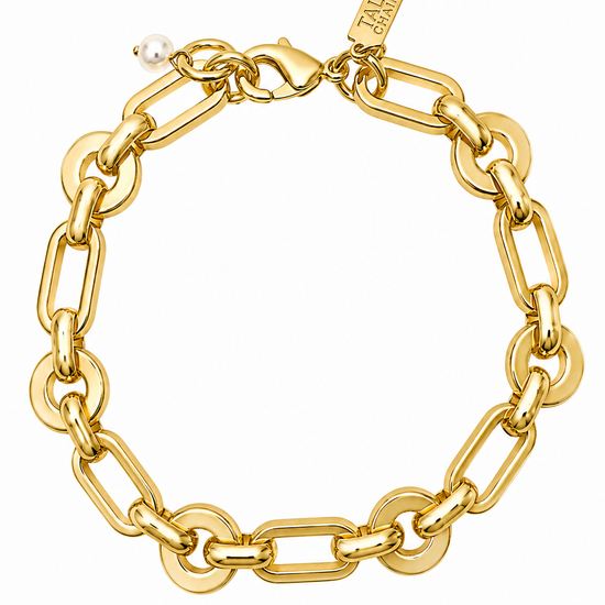 gold chunky link chain bracelet in a flat lay format on a white background 