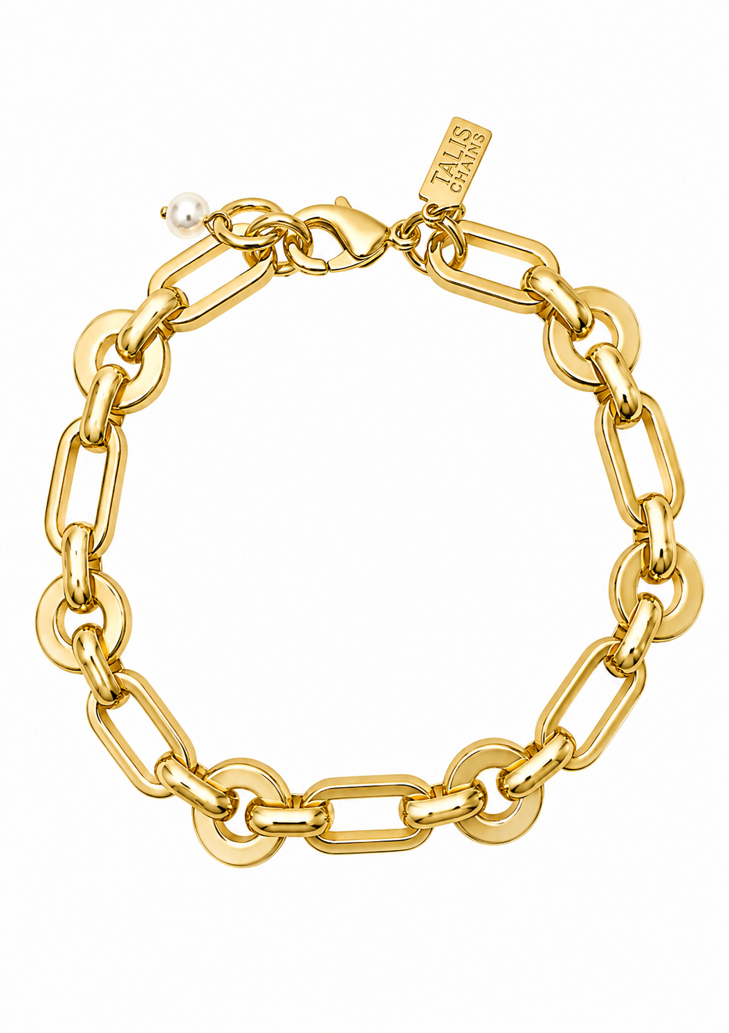 gold chunky link chain bracelet in a flat lay format on a white background 