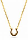 A gold chain necklace with a horseshoe-shaped pendant, displayed on a clean white background.