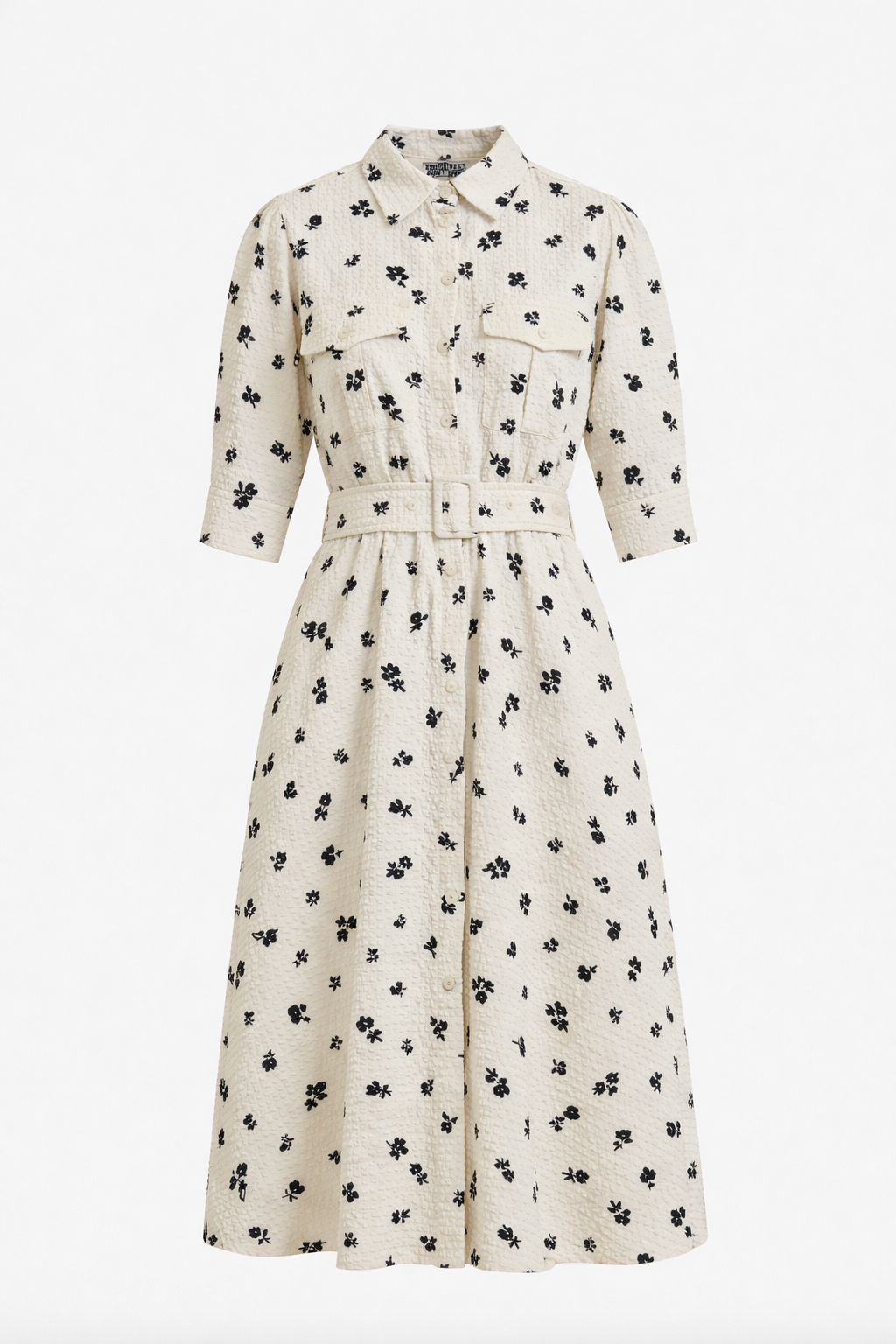 Floral shirt dress with elbow length sleeve and inseam pockets