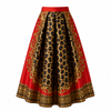 flat ay of a bold red and leopard print skirt on a white background 