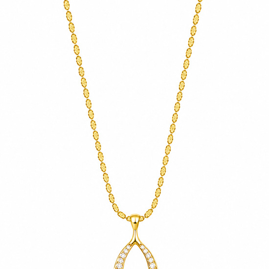 wishbone pendant with tigers eye and cz on a gold chain