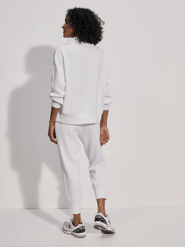 White half zip doublesoft sweatshirt with silver hardware and turtleneck