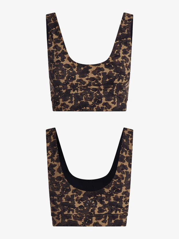 sports bra with chocolate brown floral print 