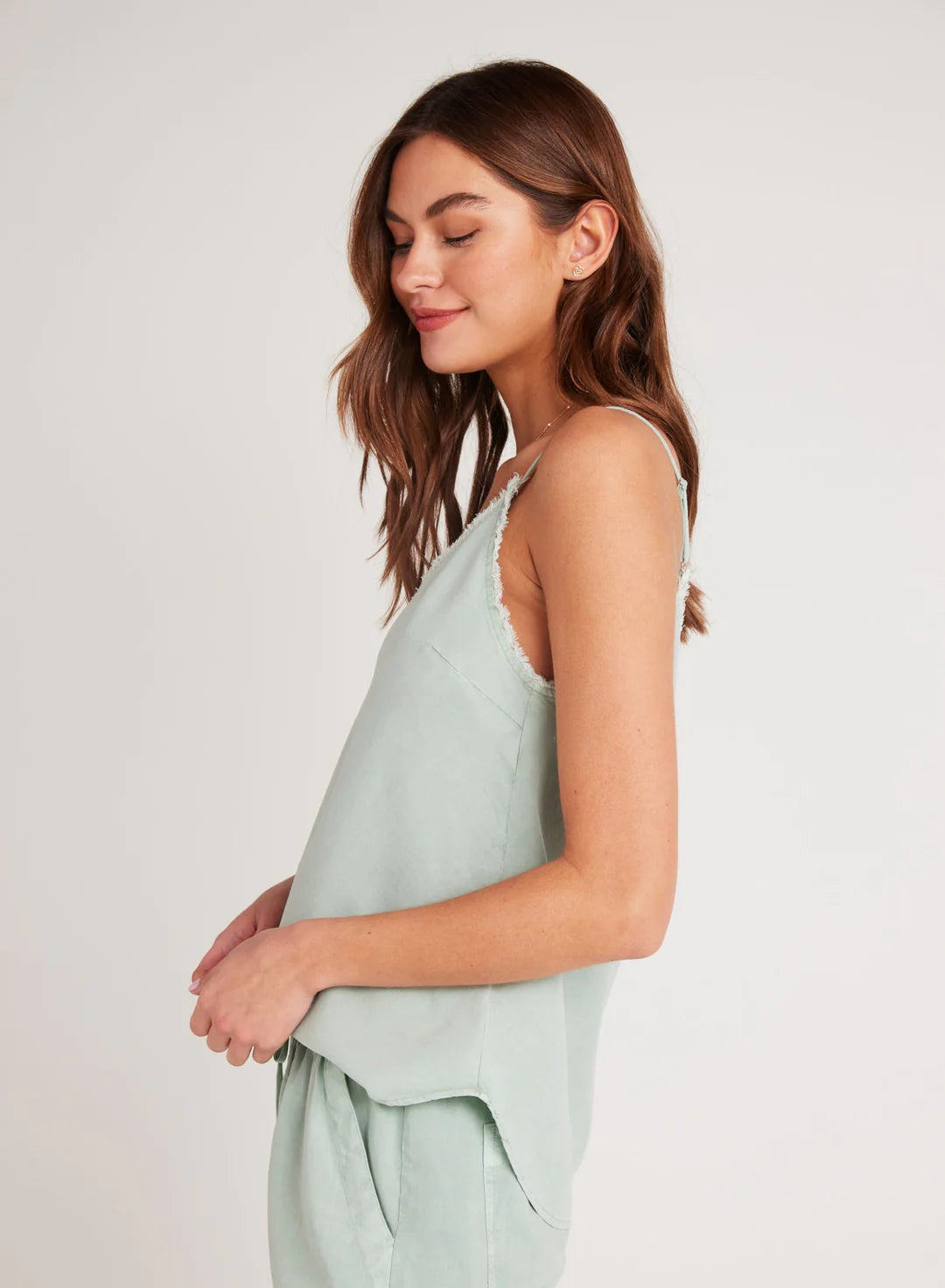 Light green frayed edge v neck camisole