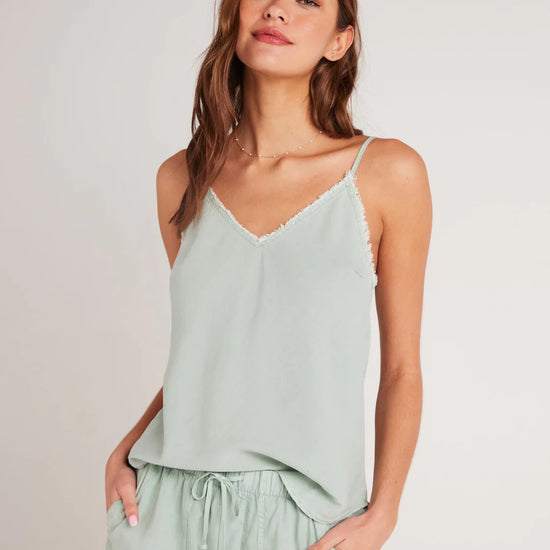 Light green frayed edge v neck camisole