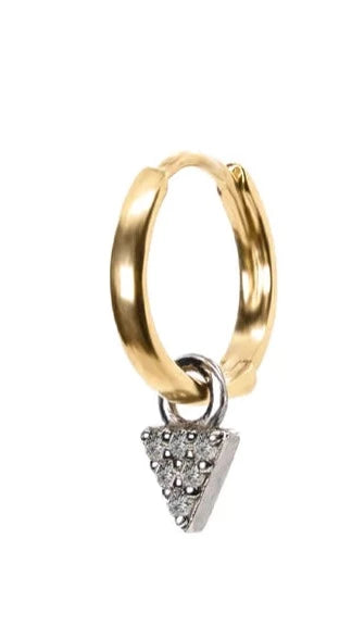 Gold huggie with oxidised triangle pave diamond charm