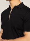 black polo shirt with contrast colour  close up