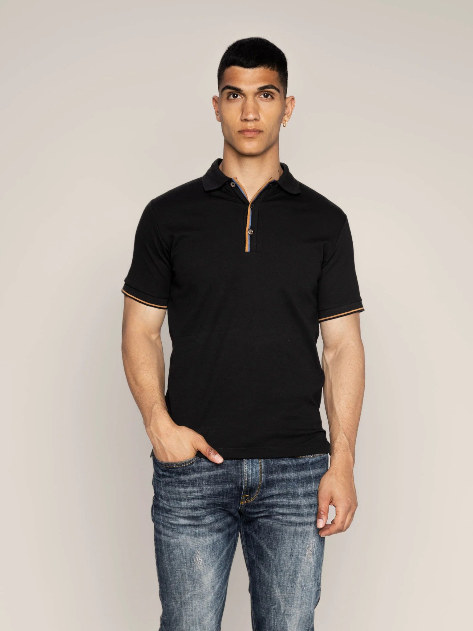 black polo shirt with contrast colour 