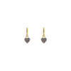 Gold hoop earrings with pave diamond heart pendant