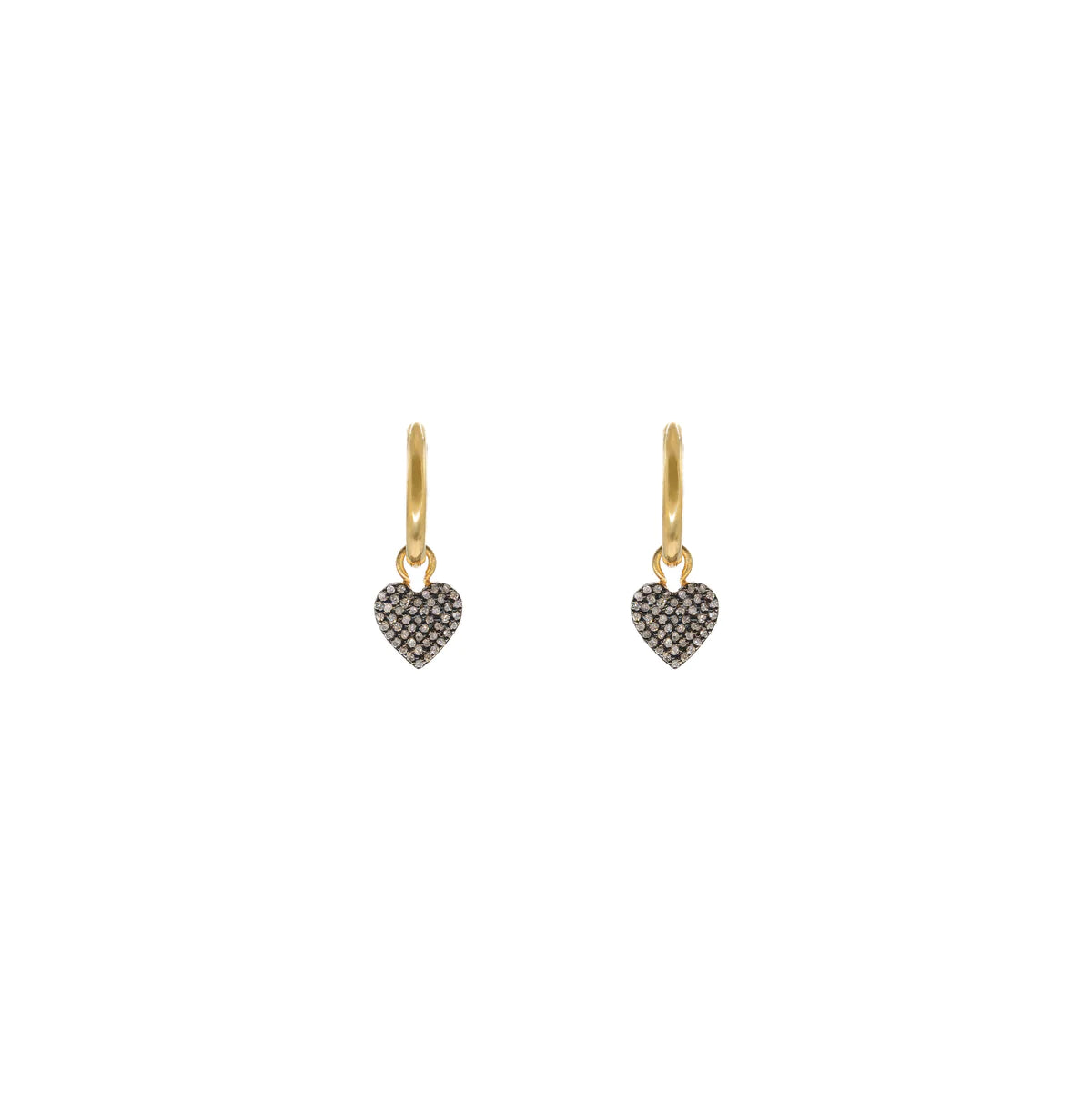 Gold hoop earrings with pave diamond heart pendant