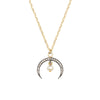Gold diamond cut belcher necklace with a sterling silver pave diamond encrusted horn with single drop pearl