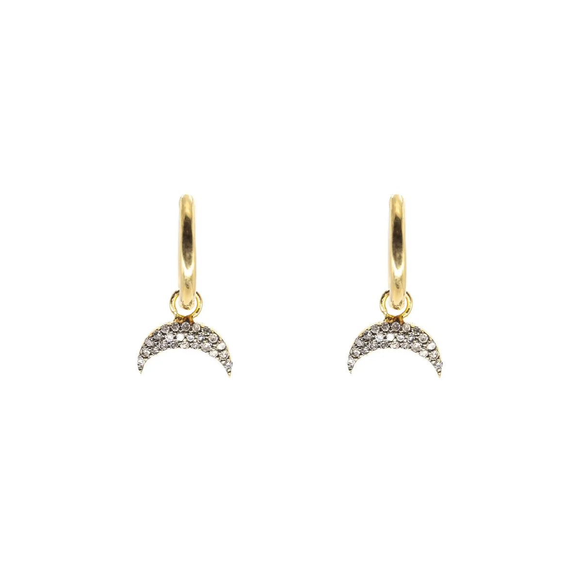 Gold plated hoops with pave diamond horn charm