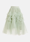 mid length voluminous tulle light green skirt